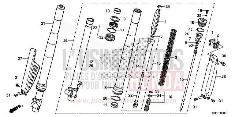 GABEL, VORNE von CRF150R "Big Wheels" EXTREME RED (R292) von 2014
